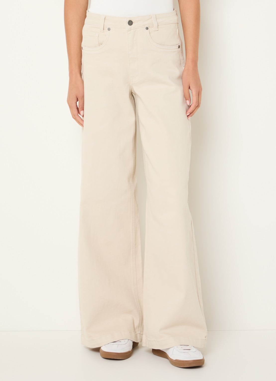 My Essential Wardrobe Dango high waist wide leg jeans met gekleurde wassing - detail beige
