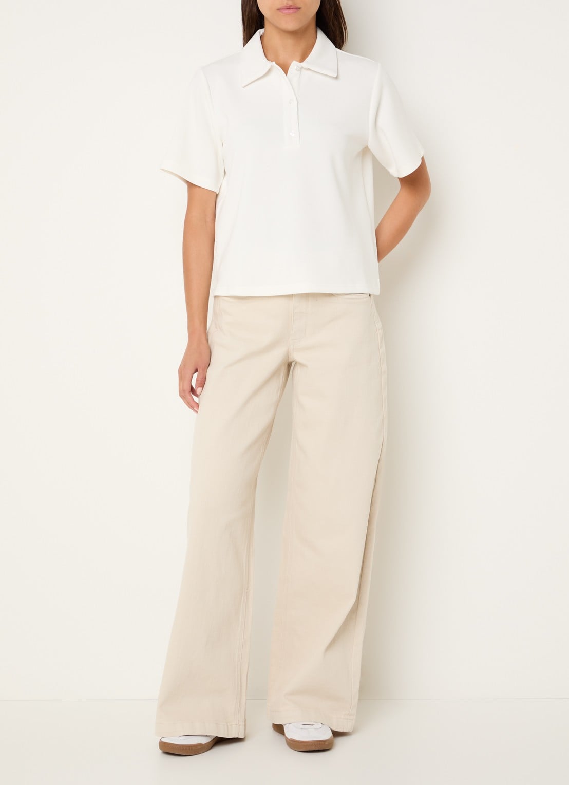 My Essential Wardrobe Dango high waist wide leg jeans met gekleurde wassing - voorkant 4 beige