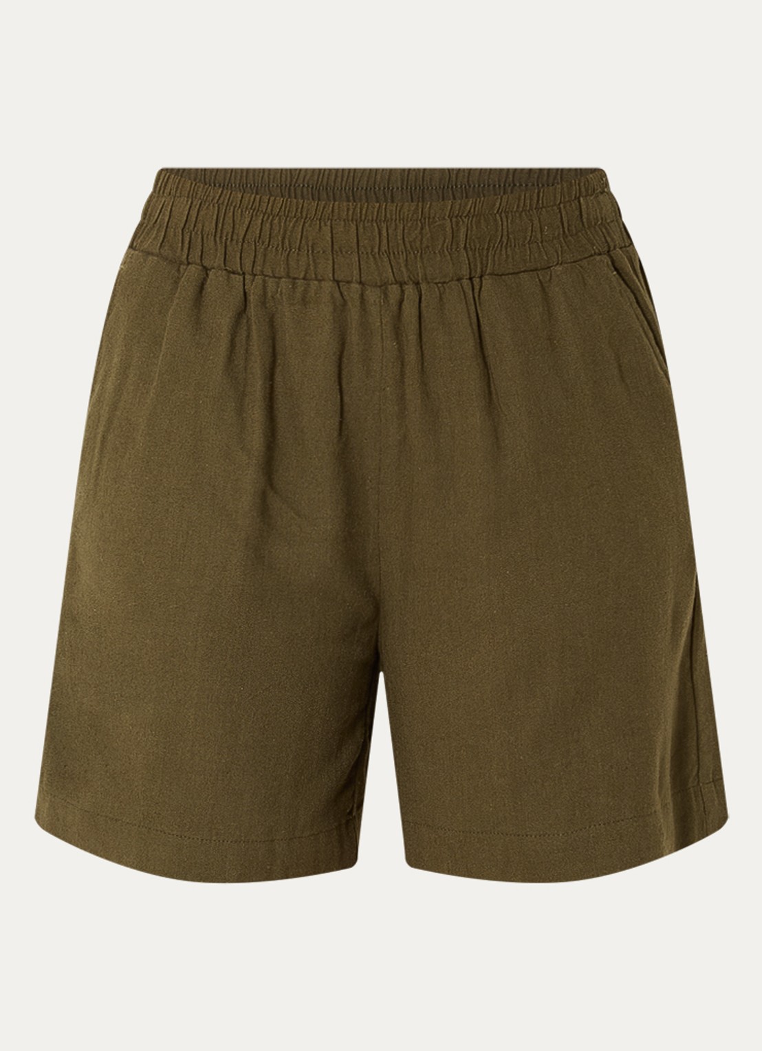 My Essential Wardrobe Dia high waist wide fit korte broek in linnenblend - voorkant 2 bronsgroen