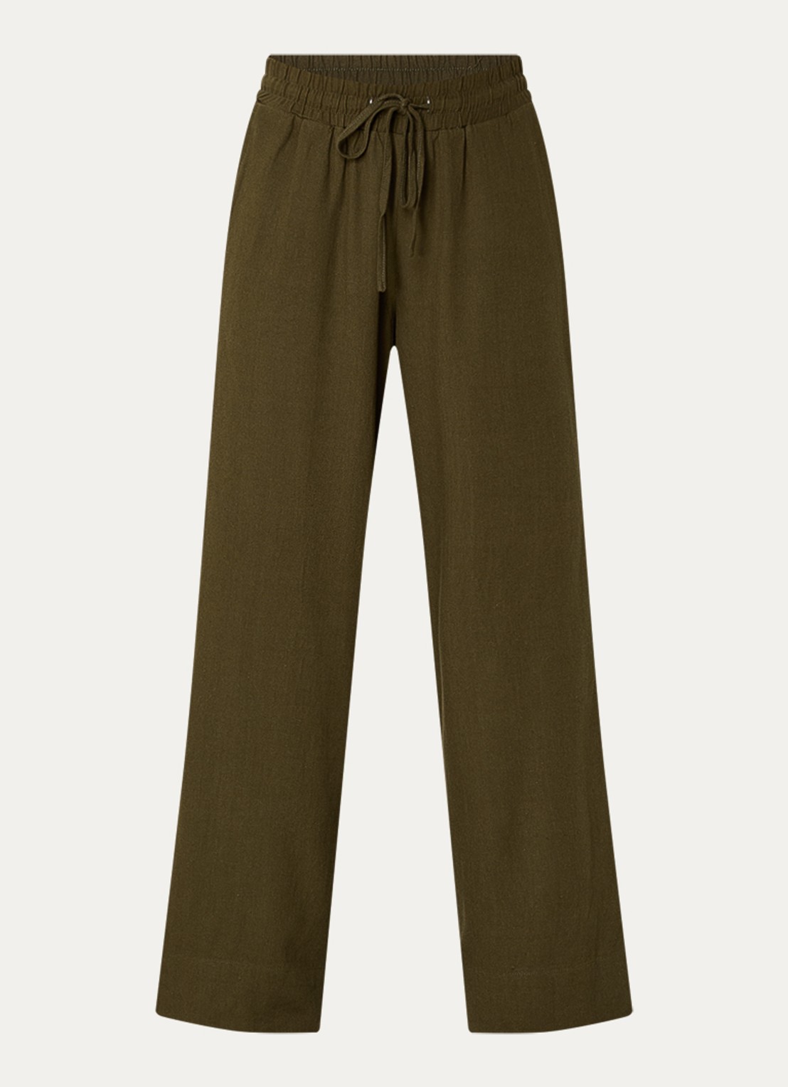 My Essential Wardrobe Dia wide fit pantalon in linnenblend - voorkant 2 bronsgroen