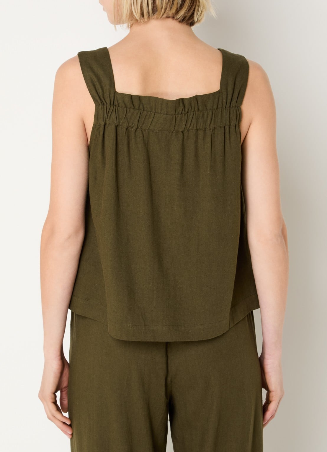 My Essential Wardrobe Dias mouwloze top in linnenblend - achterkant bronsgroen