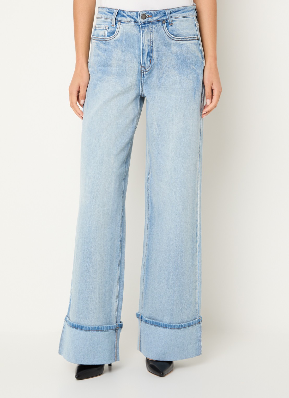 My Essential Wardrobe Dikan high waist wide leg jeans met lichte wassing - detail 2 indigo