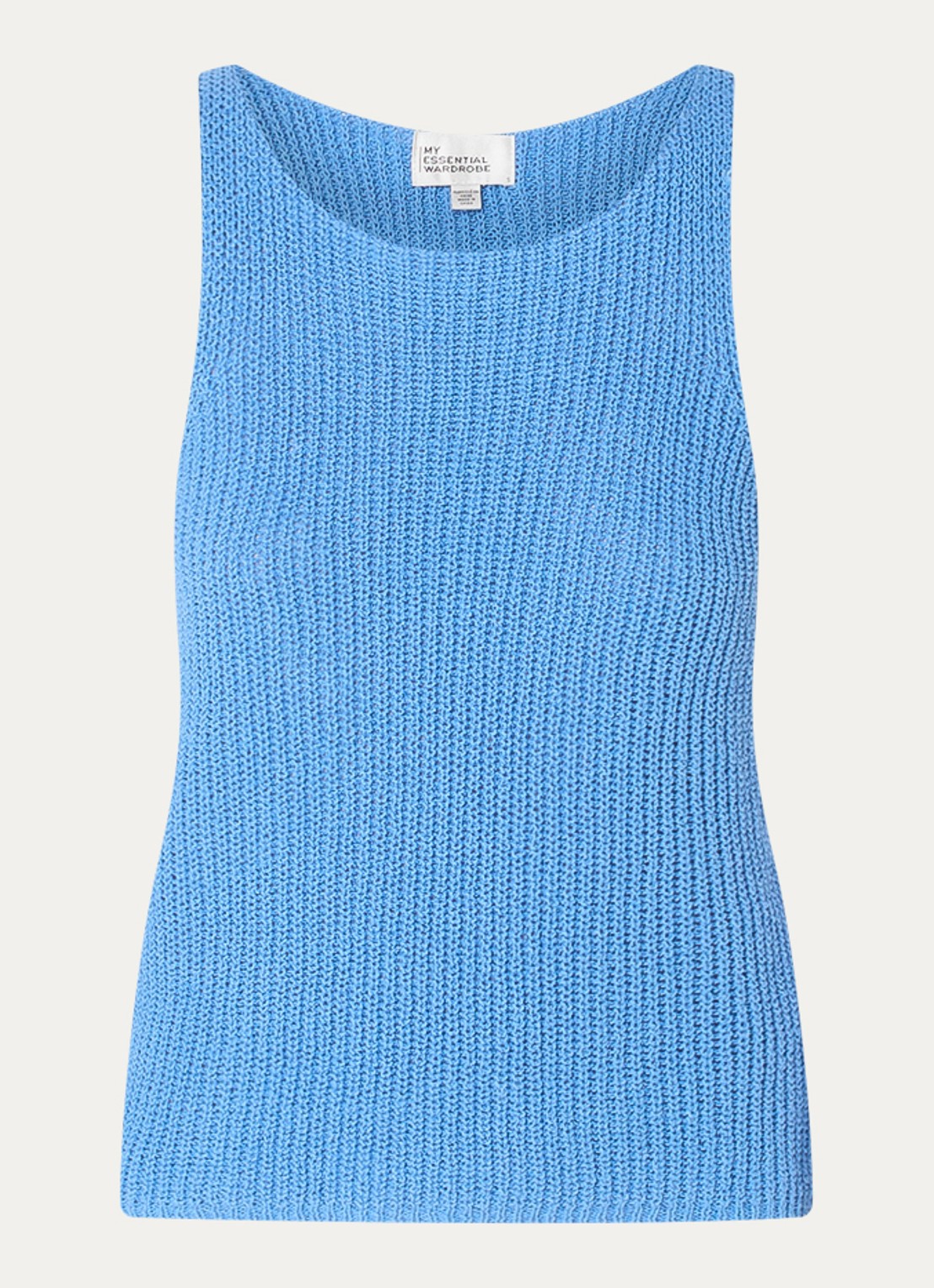 My Essential Wardrobe Diva grofgebreide tanktop in linnenblend - voorkant 3 blauw