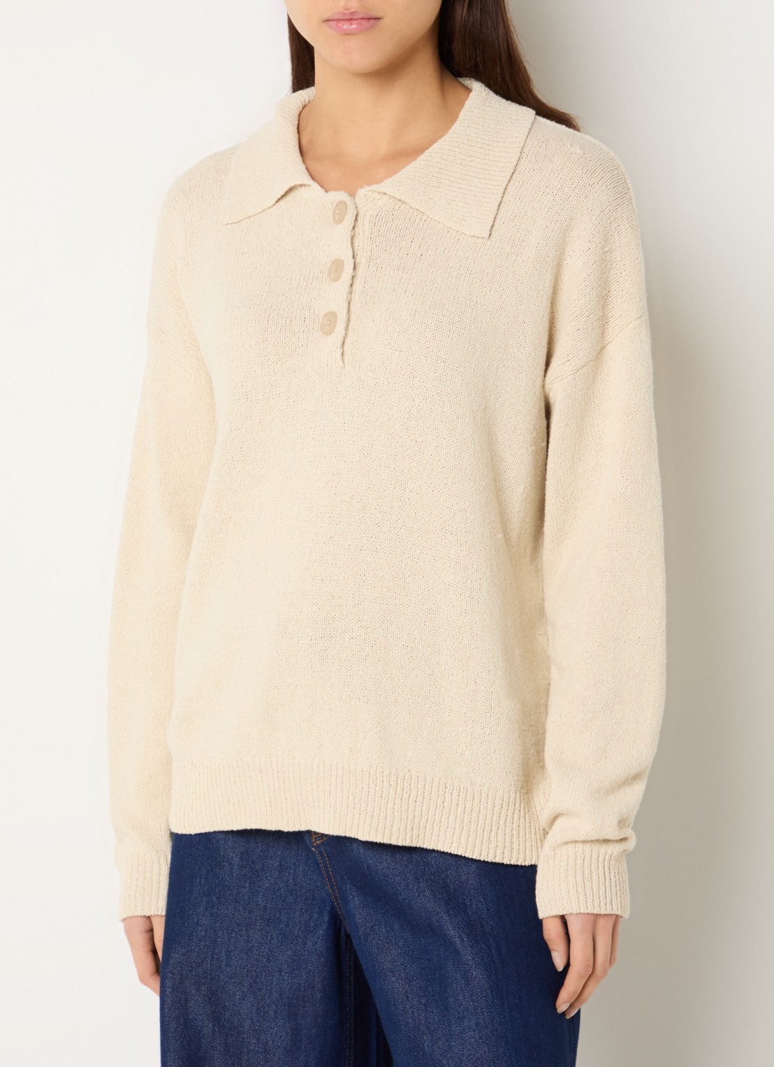 My Essential Wardrobe Diva grofgebreide trui in linnenblend met polokraag - detail 2 beige