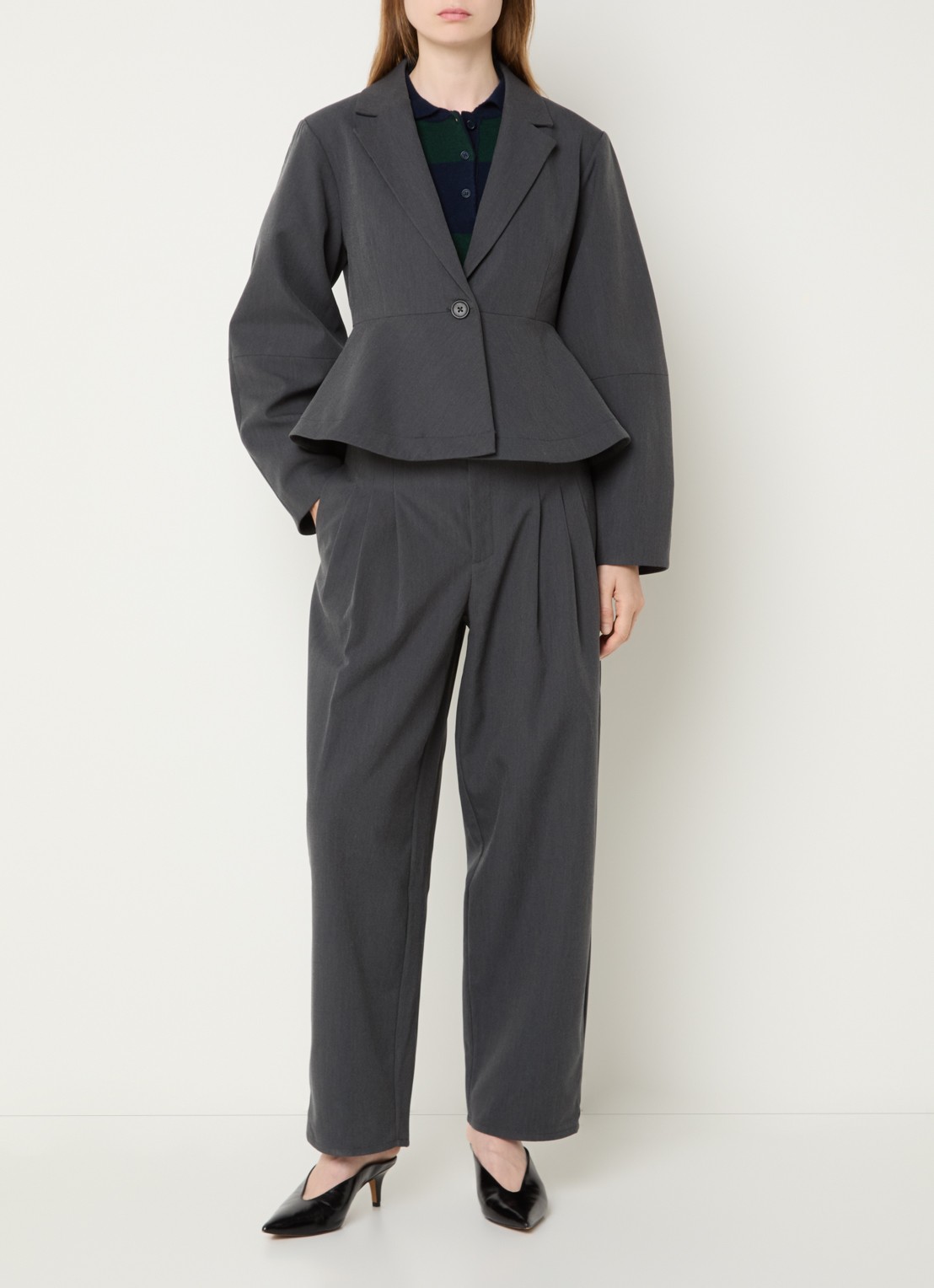 My Essential Wardrobe Evie blazer  - voorkant 4 donkergrijs