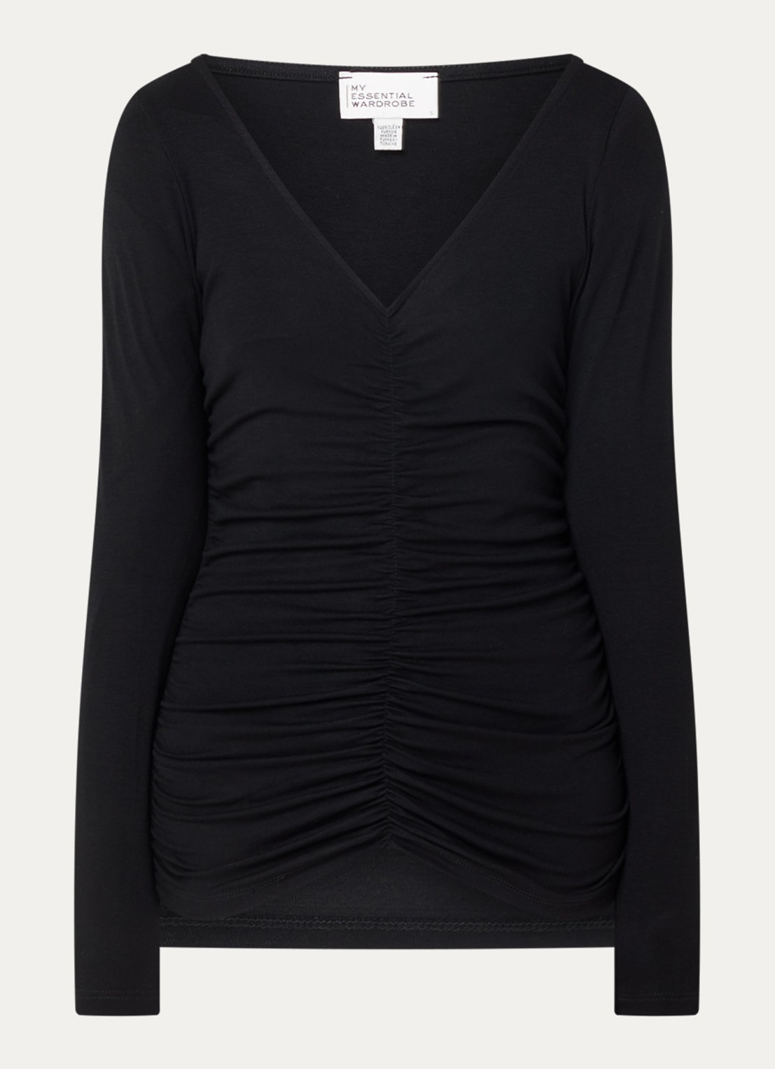 My Essential Wardrobe Giggo top met plooidetail - voorkant 3 zwart