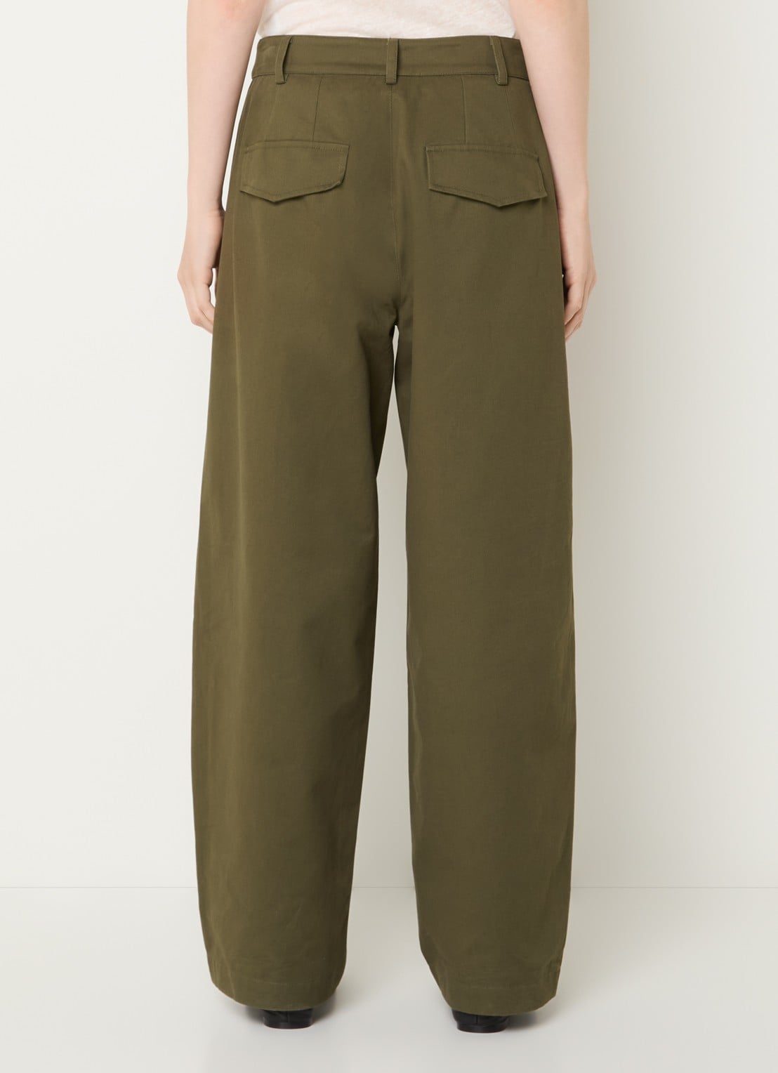 My Essential Wardrobe Gisva high waist loose fit broek met steekzakken - achterkant olijfgroen