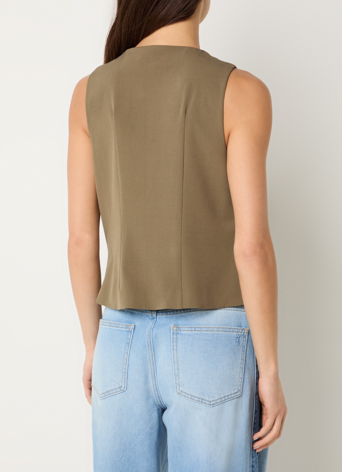 My Essential Wardrobe Hace gilet met asymmetrische hals en plooidetail - achterkant 4 olijfgroen