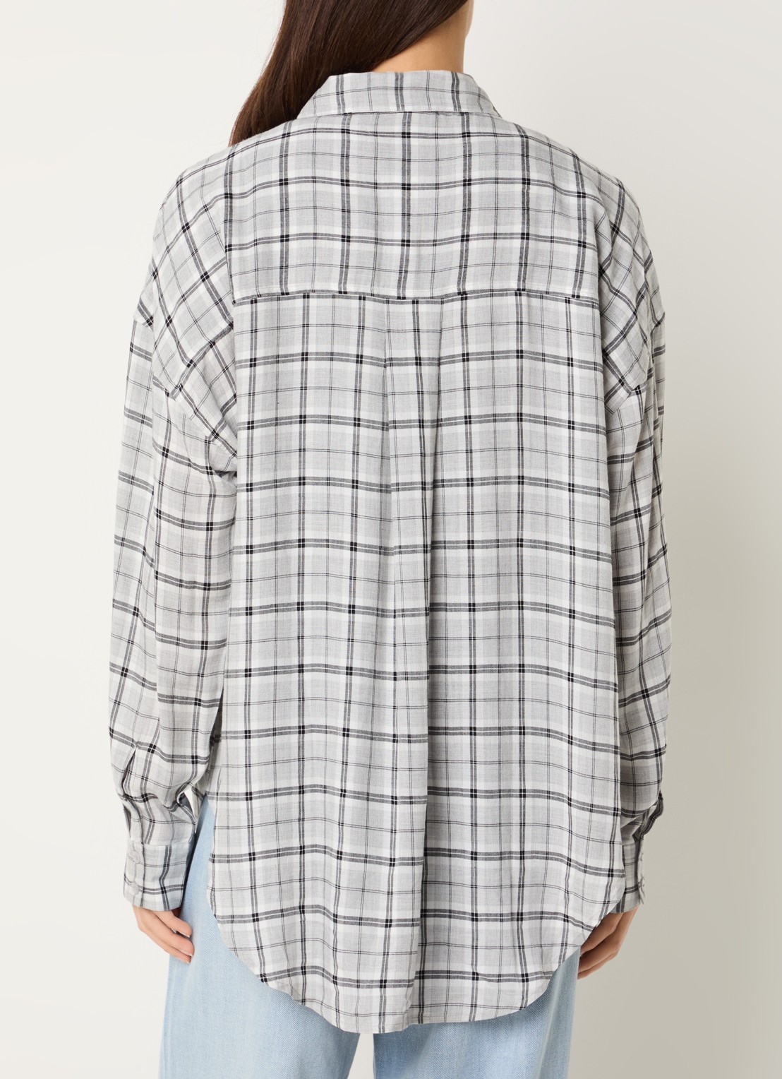 My Essential Wardrobe Iris blouse met ruitdessin - achterkant lichtgrijs