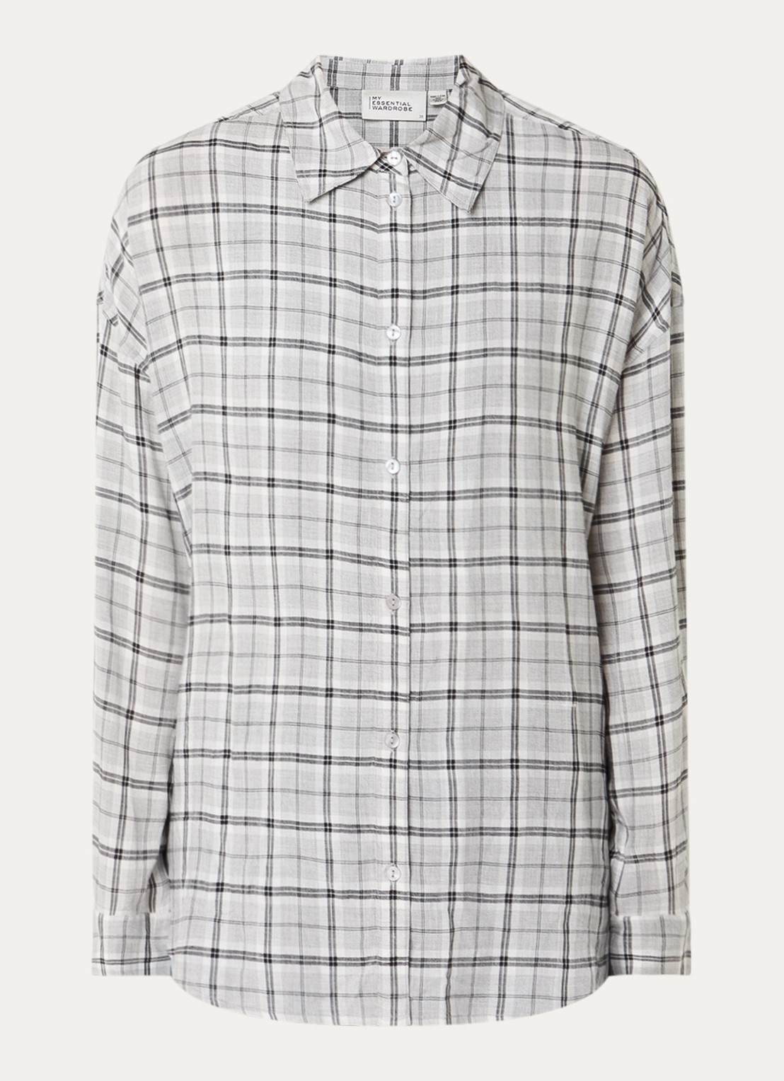 My Essential Wardrobe Iris blouse met ruitdessin - voorkant 2 lichtgrijs