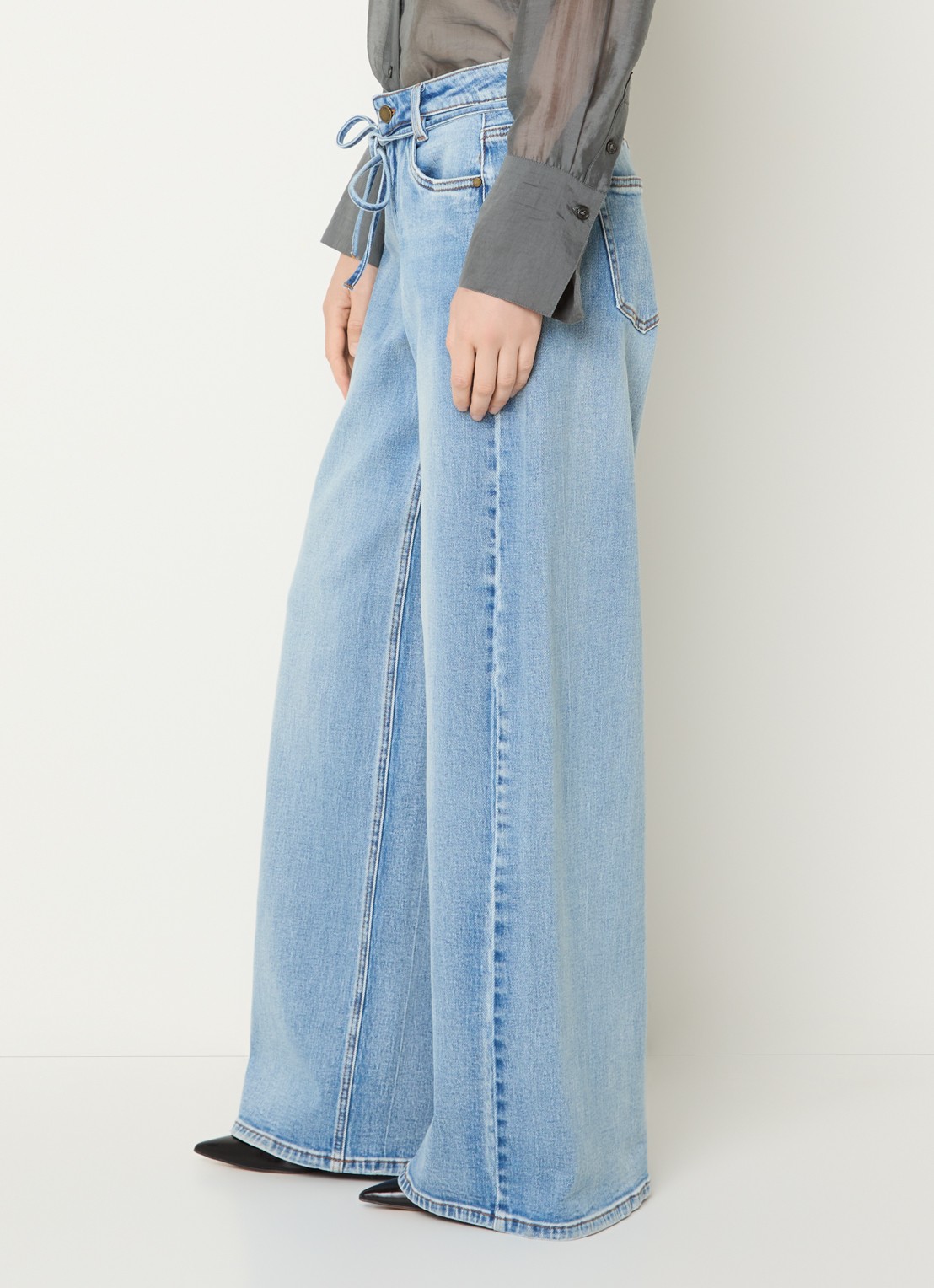 My Essential Wardrobe Karo 144 high waist wide leg jeans met lichte wassing - detail 4 indigo