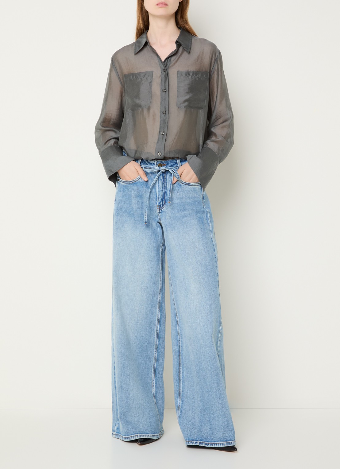 My Essential Wardrobe Karo 144 high waist wide leg jeans met lichte wassing - voorkant 2 indigo