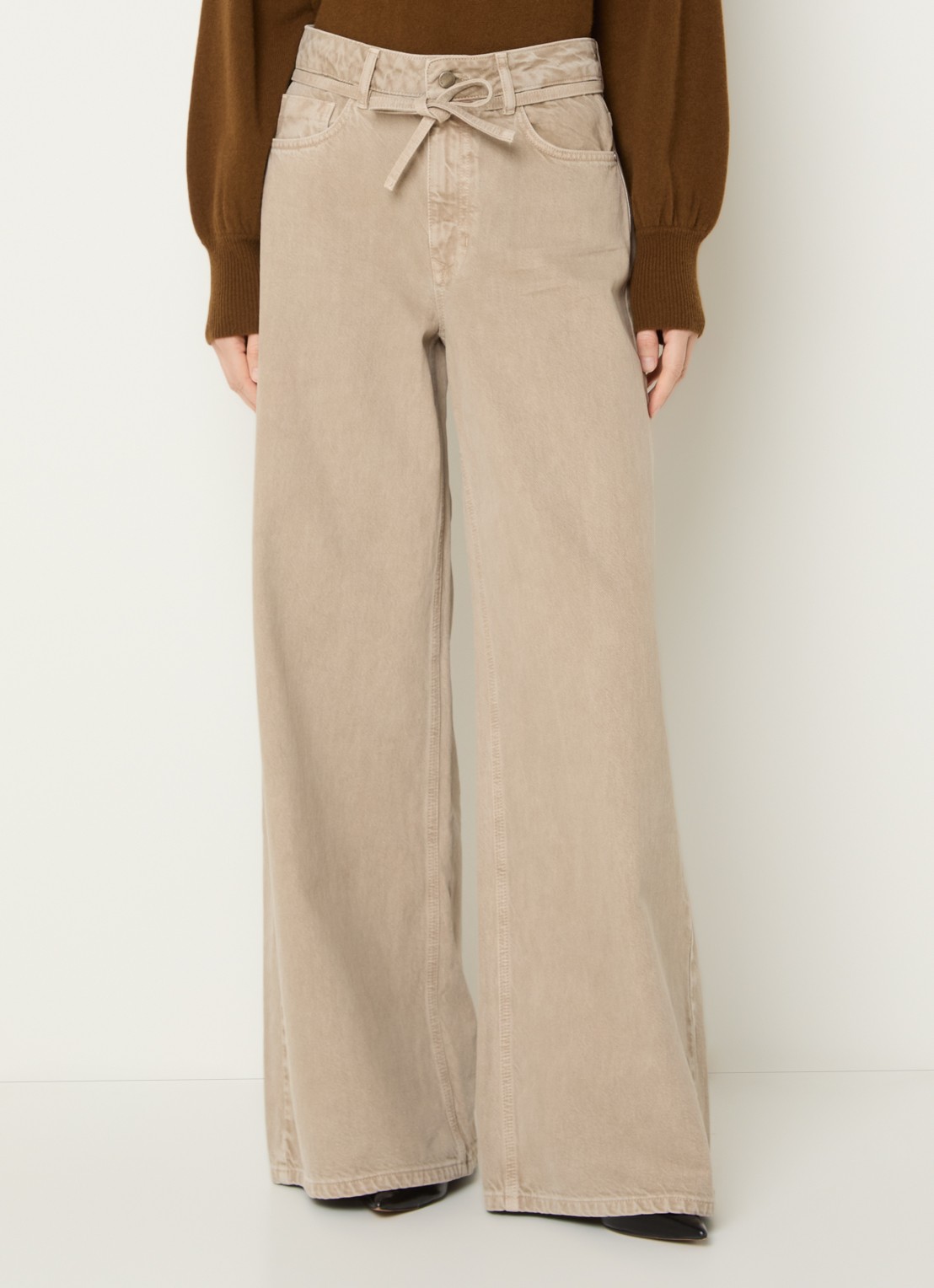 My Essential Wardrobe Karo 175 high waist loose fit jeans met gekleurde wassing - detail beige
