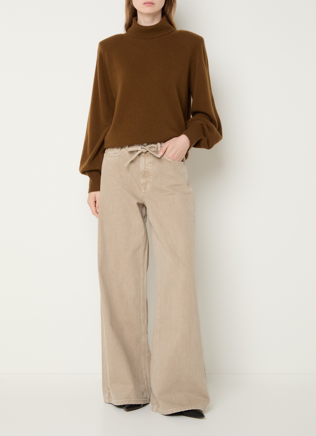 My Essential Wardrobe Karo 175 high waist loose fit jeans met gekleurde wassing - voorkant 5 beige