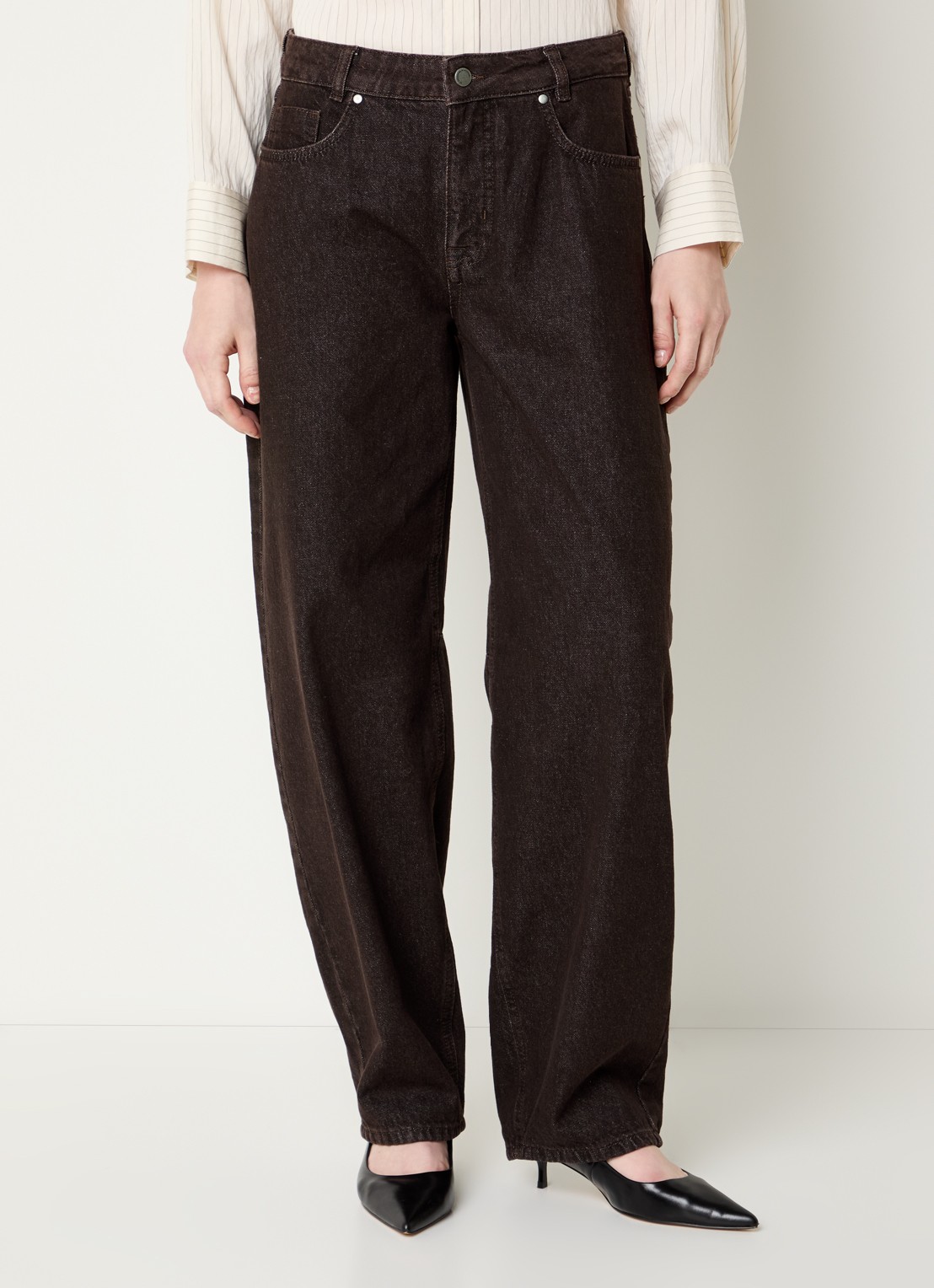 My Essential Wardrobe Lance low waist loose fit jeans met gekleurde wassing - detail donkerbruin