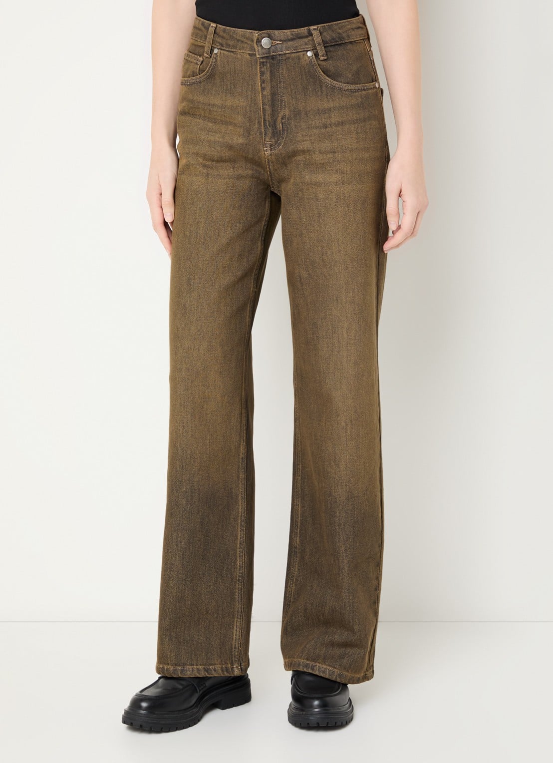 My Essential Wardrobe Louis high waist wide leg jeans met gekleurde wassing - detail 4 oranje
