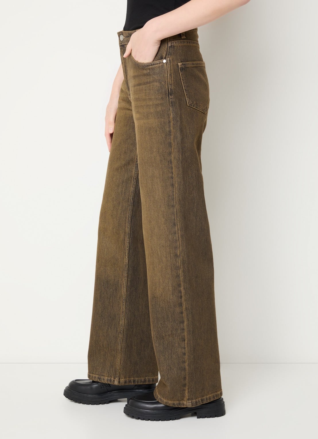 My Essential Wardrobe Louis high waist wide leg jeans met gekleurde wassing - detail 5 oranje