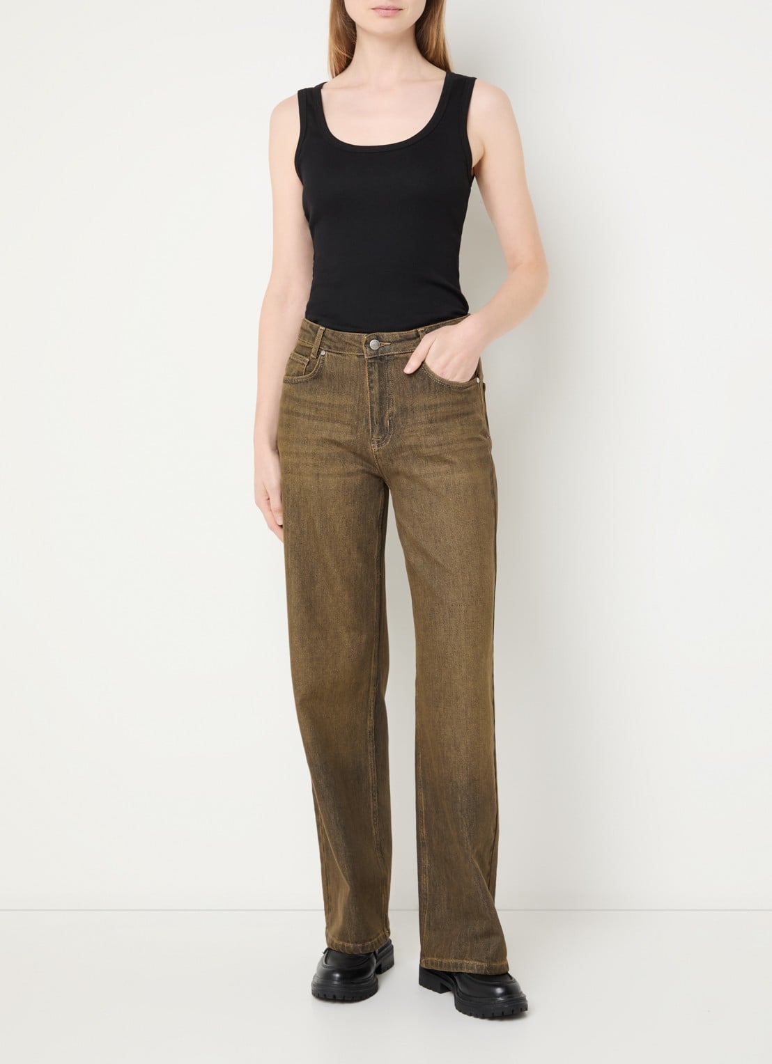 My Essential Wardrobe Louis high waist wide leg jeans met gekleurde wassing - voorkant 3 oranje