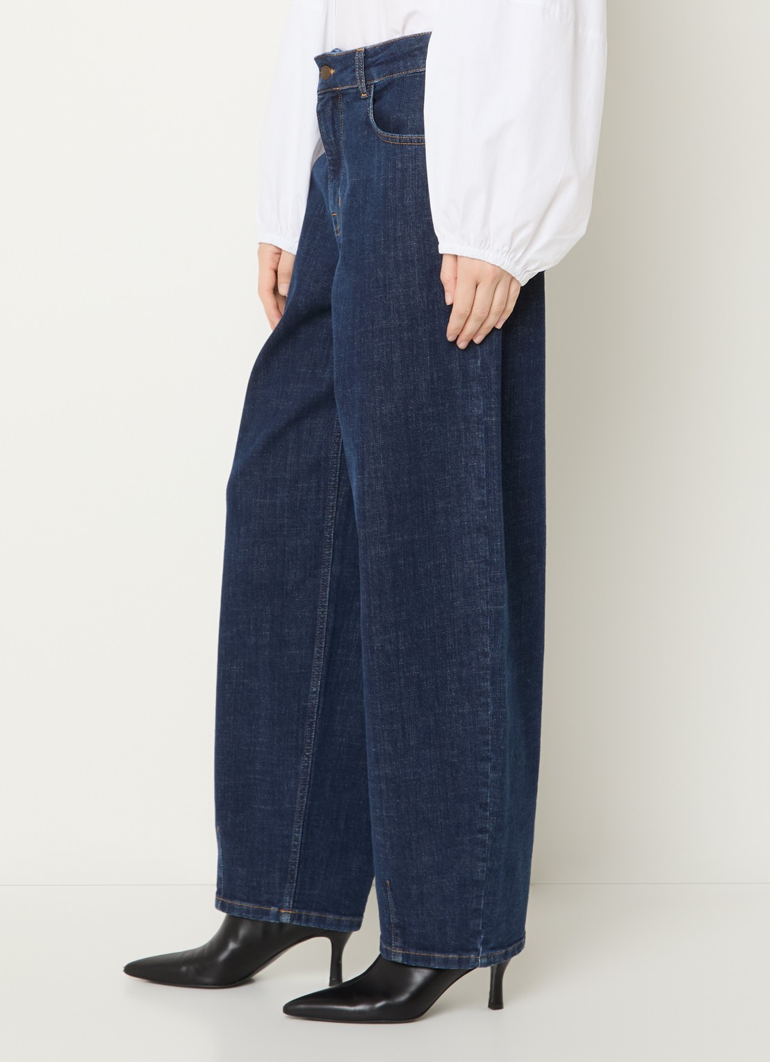My Essential Wardrobe Lucy 187 high waist loose fit jeans met donkere wassing - detail 2 indigo