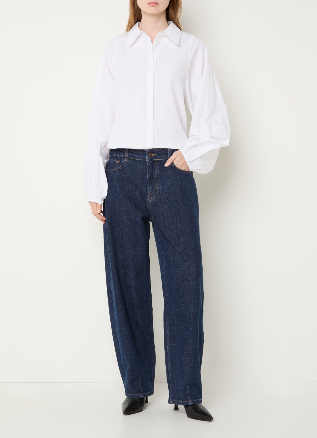 My Essential Wardrobe Lucy 187 high waist loose fit jeans met donkere wassing - voorkant 5 indigo