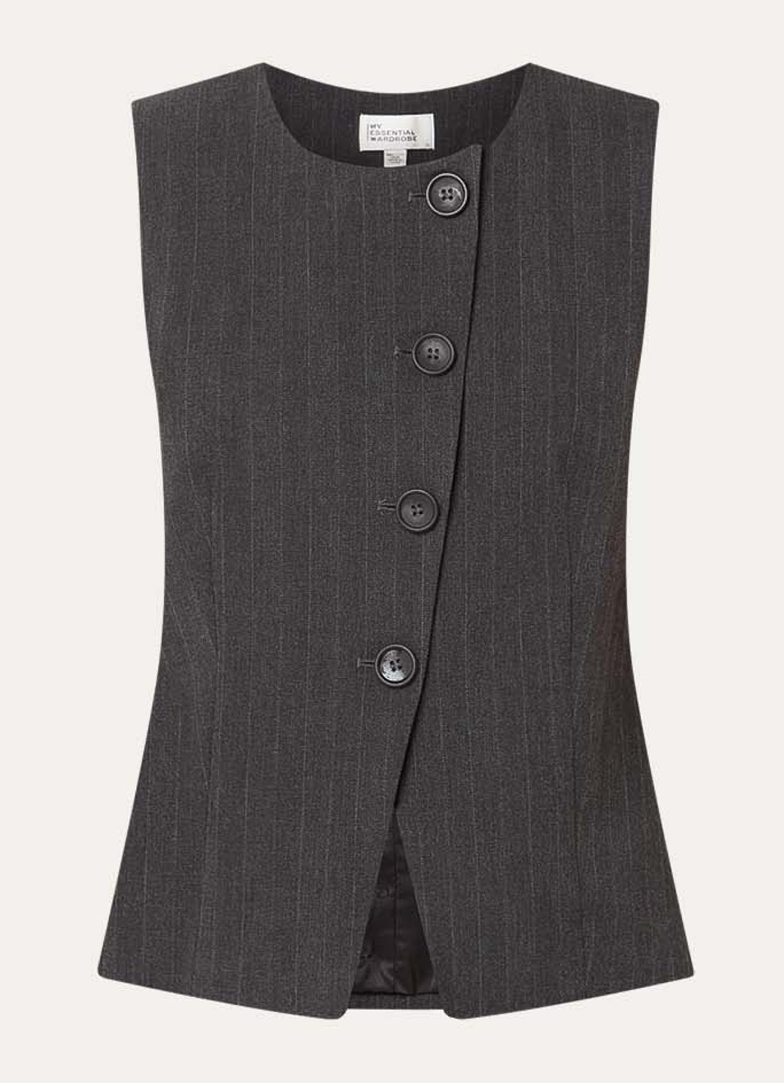 My Essential Wardrobe Luna gilet met krijtstreep en asymmetrisch detail - voorkant 3 donkergrijs