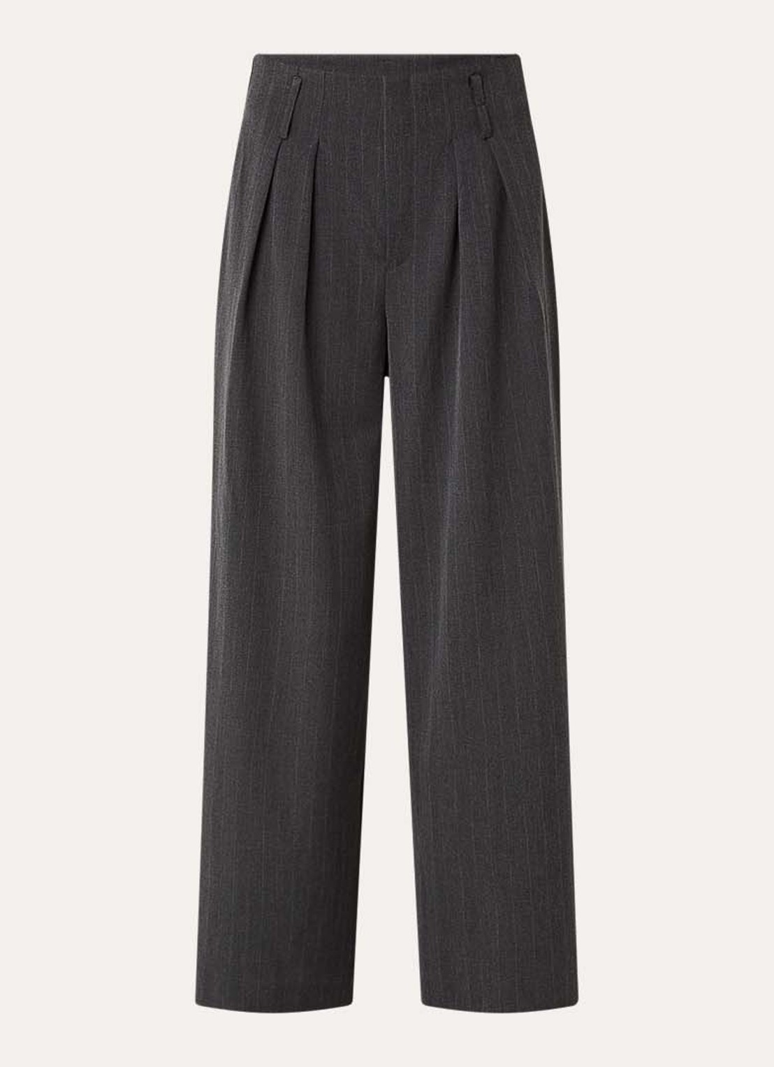 My Essential Wardrobe Luna high waist wide fit pantalon met krijtstreep - voorkant 2 donkergrijs