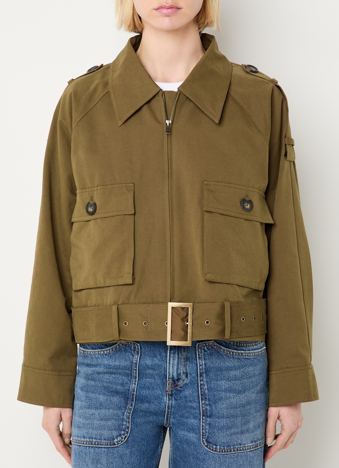 My Essential Wardrobe Lyon trenchcoat met ceintuur en klepzakken  - detail 2 legergroen
