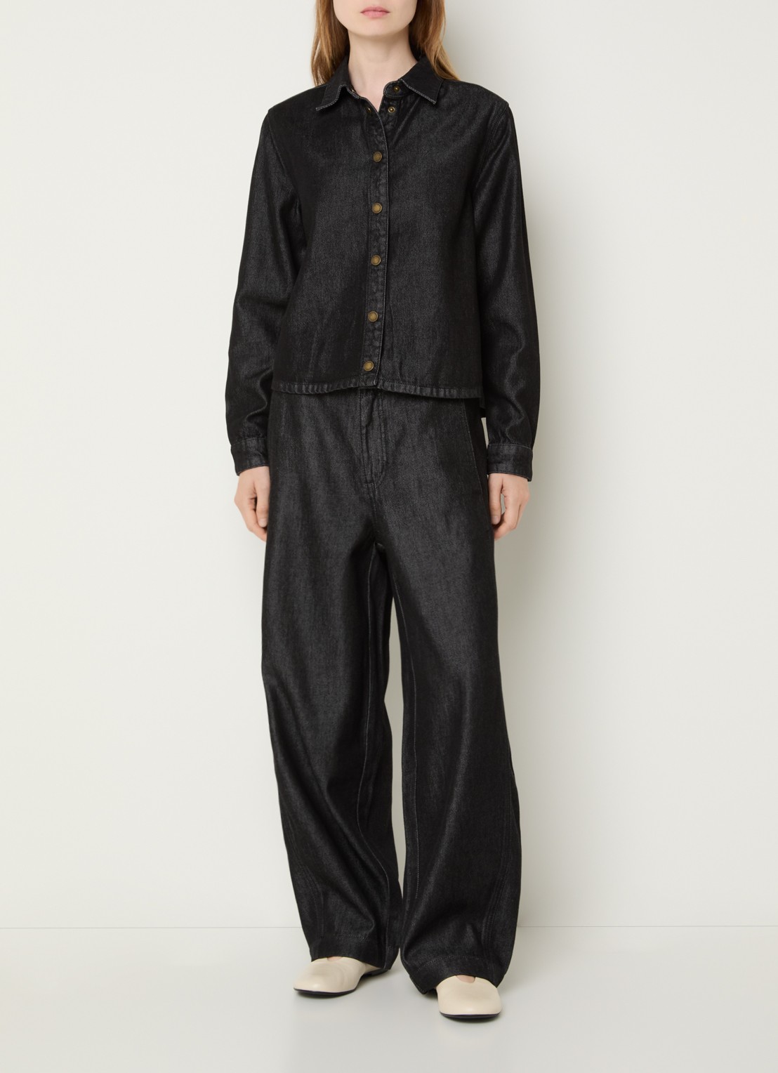 My Essential Wardrobe Malle 181 blouse van denim - voorkant 3 zwart
