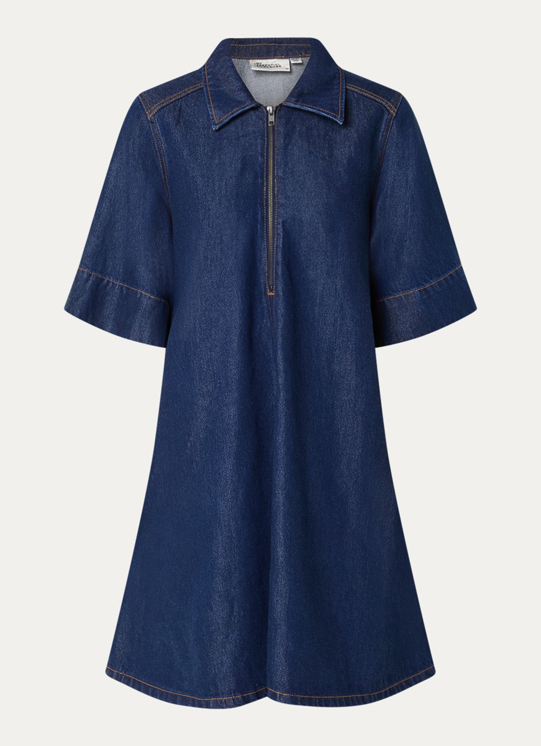 My Essential Wardrobe Malo mini A-lijn denim jurk met steekzakken - voorkant 3 donkerblauw