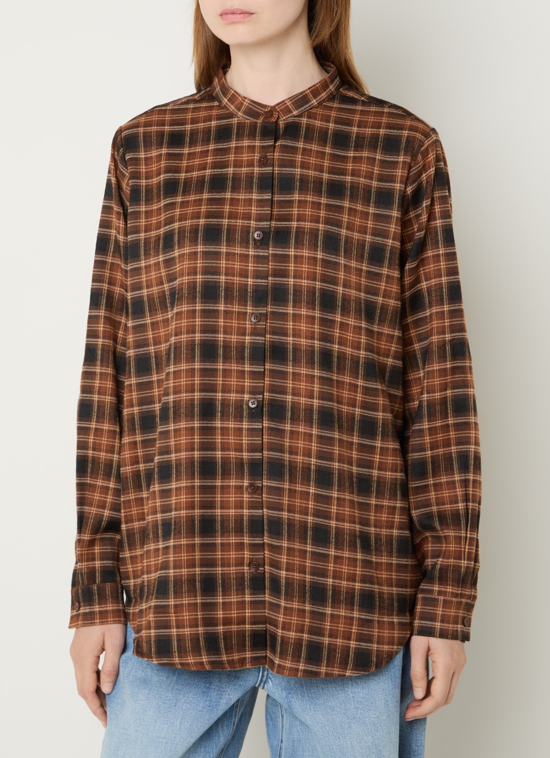 My Essential Wardrobe Mateo blouse met ruitdessin  - detail 2 bruin