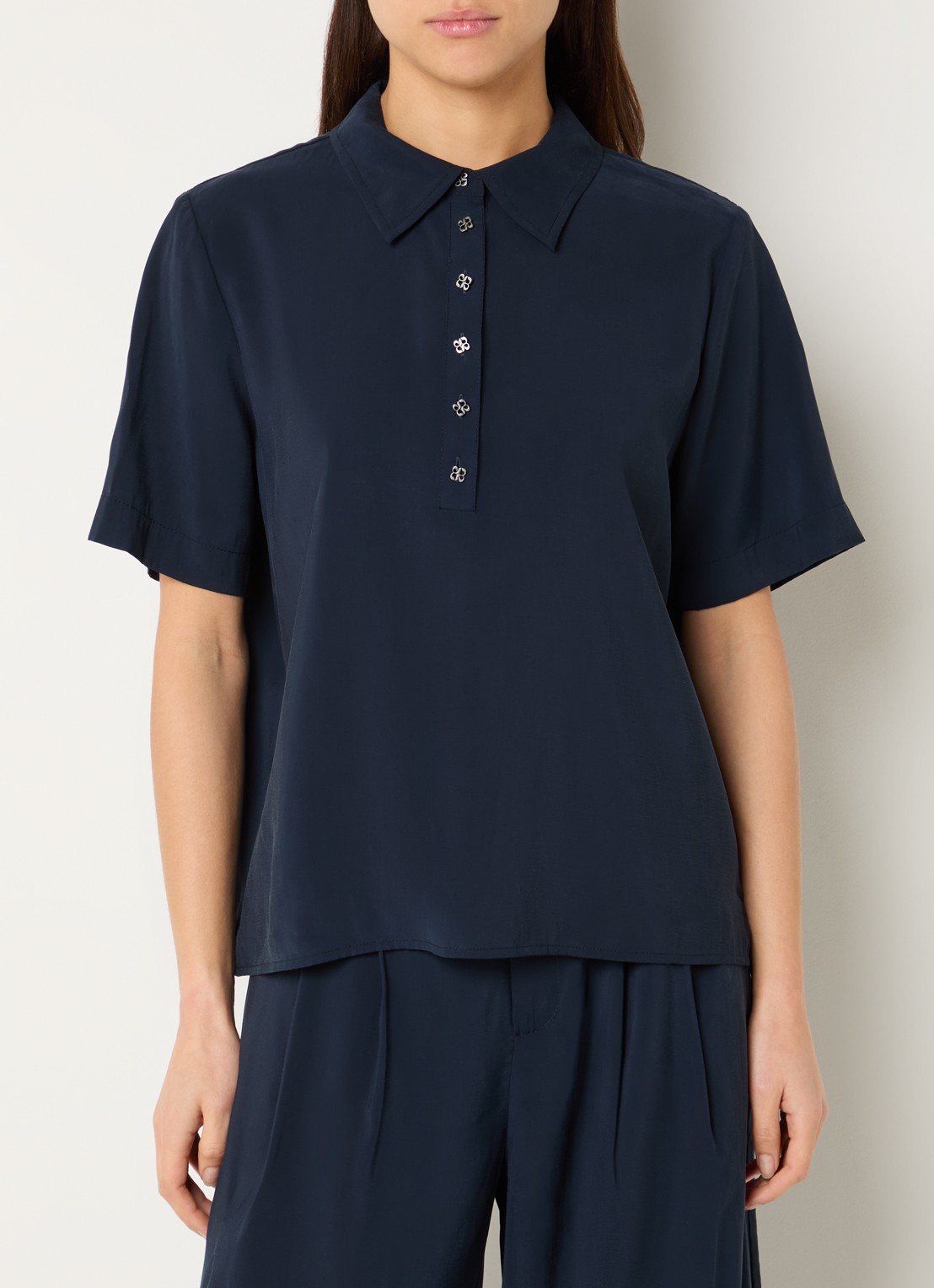 My Essential Wardrobe Mindy polo met kraag - detail 4 donkerblauw
