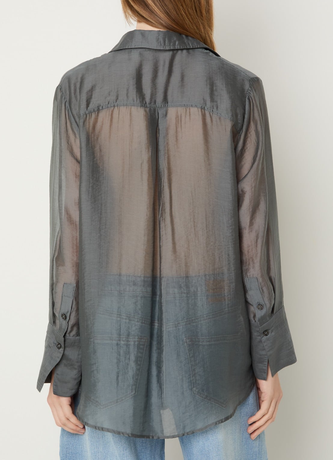 My Essential Wardrobe Smilla semi-transparante blouse met borstzakken - achterkant 4 grijs