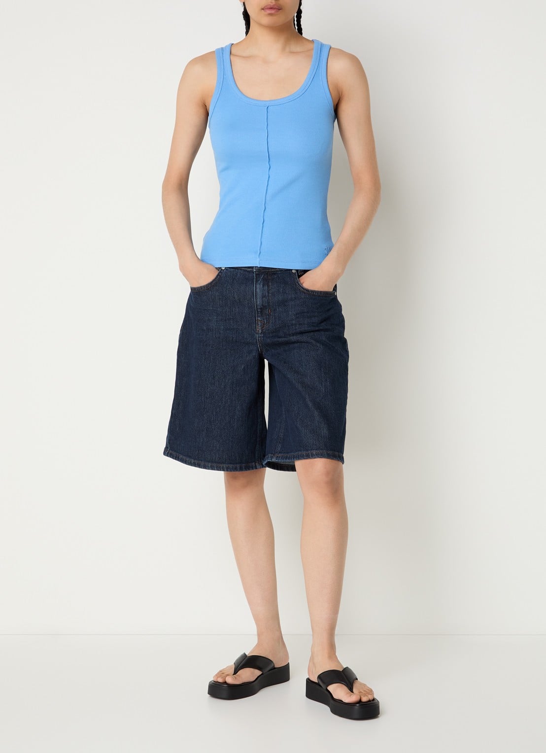My Essential Wardrobe Tanktop met ribstructuur - voorkant 4 blauw