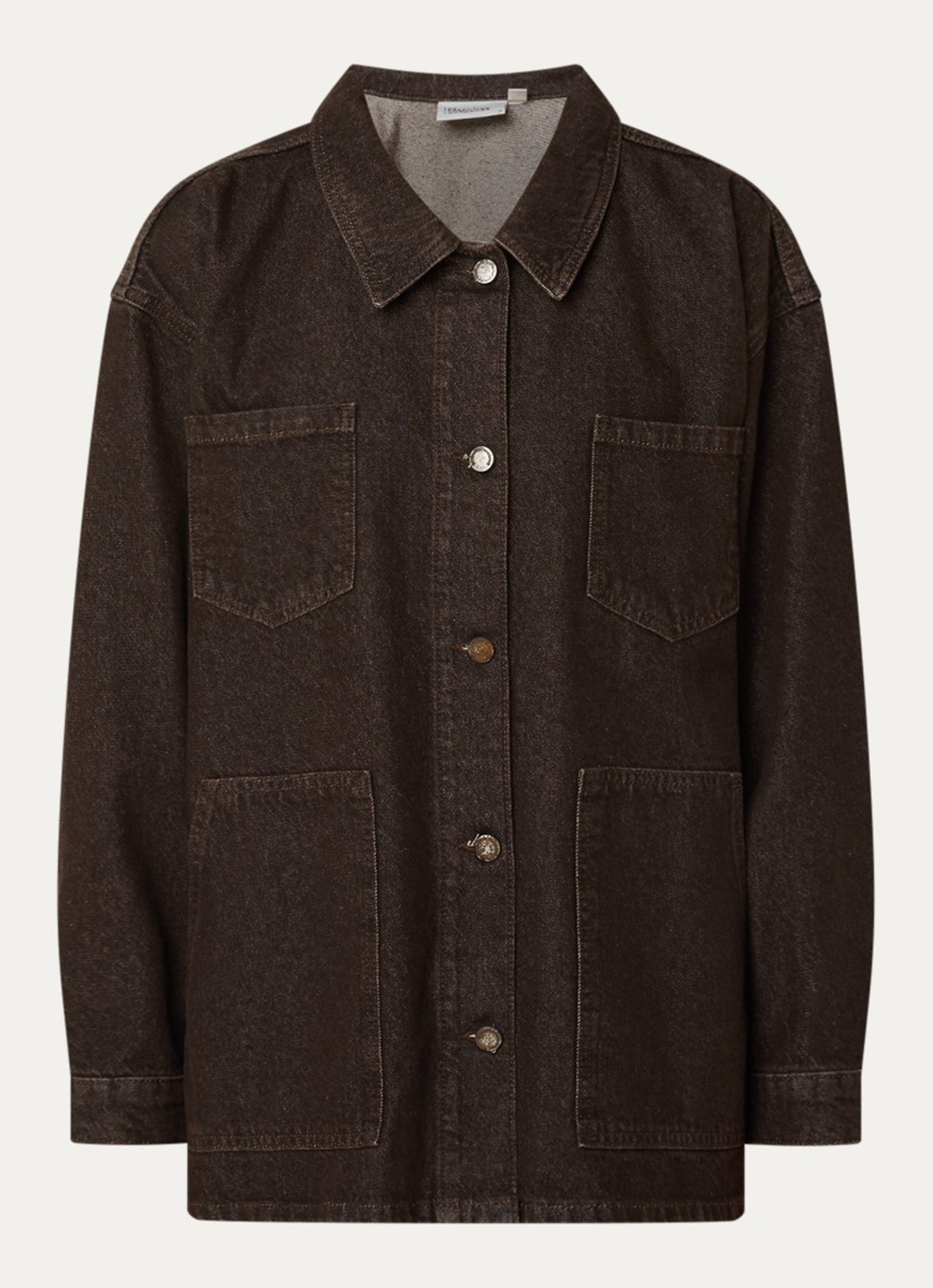 My Essential Wardrobe Uma 188 Boxy jack van denim met steekzakken - voorkant 3 donkerbruin
