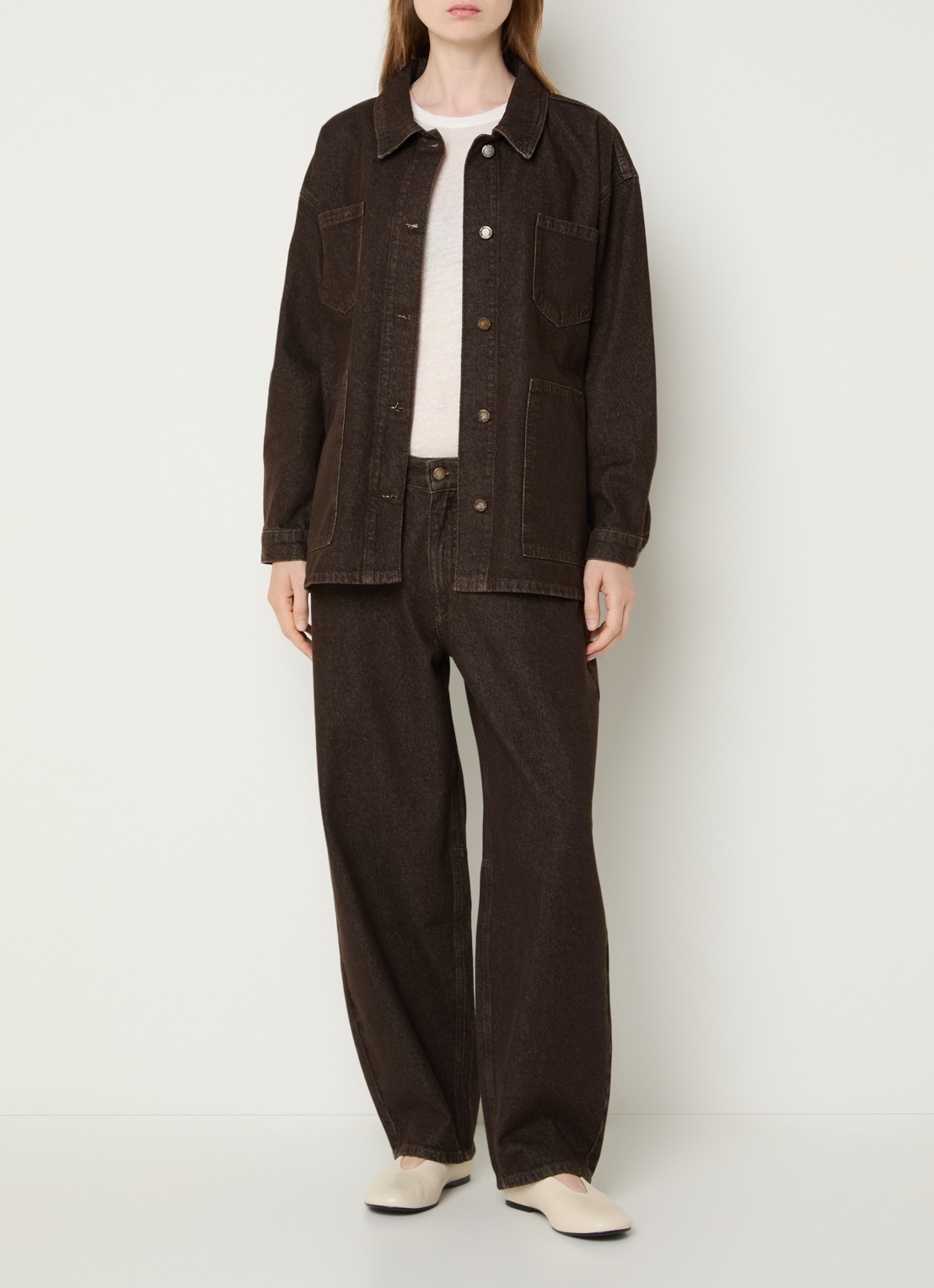 My Essential Wardrobe Uma 188 Boxy jack van denim met steekzakken - voorkant 4 donkerbruin