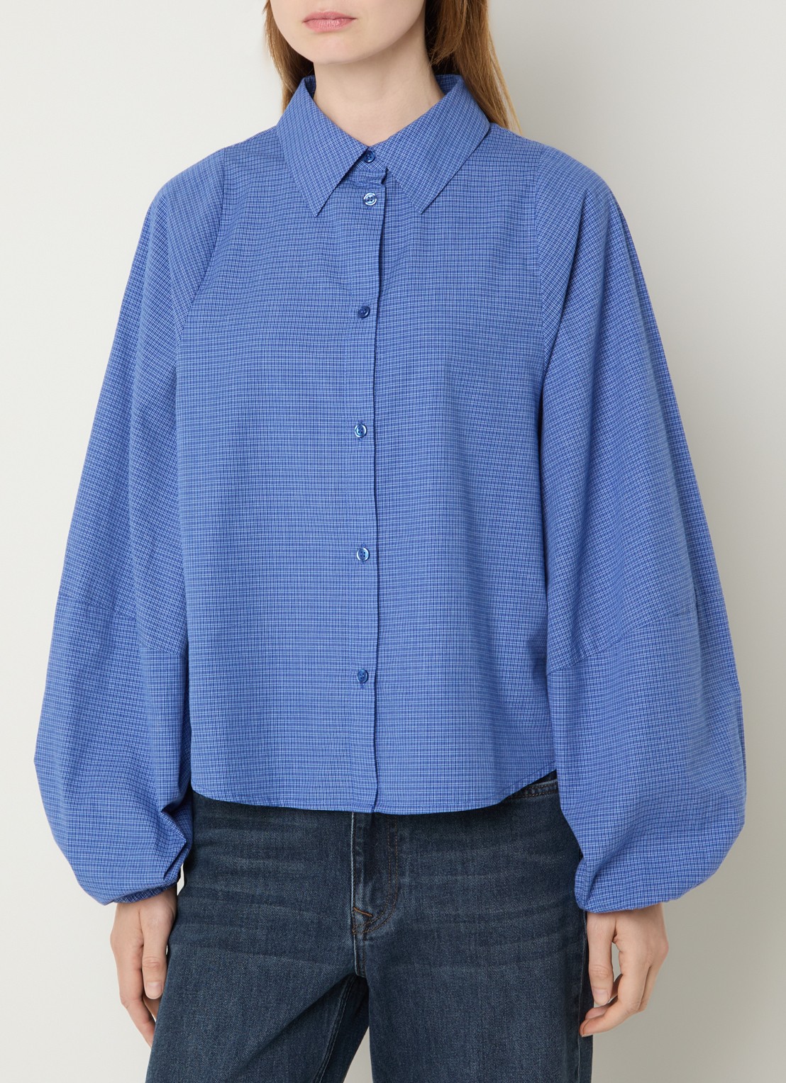 My Essential Wardrobe Wilse blouse met ballonmouw - detail blauw