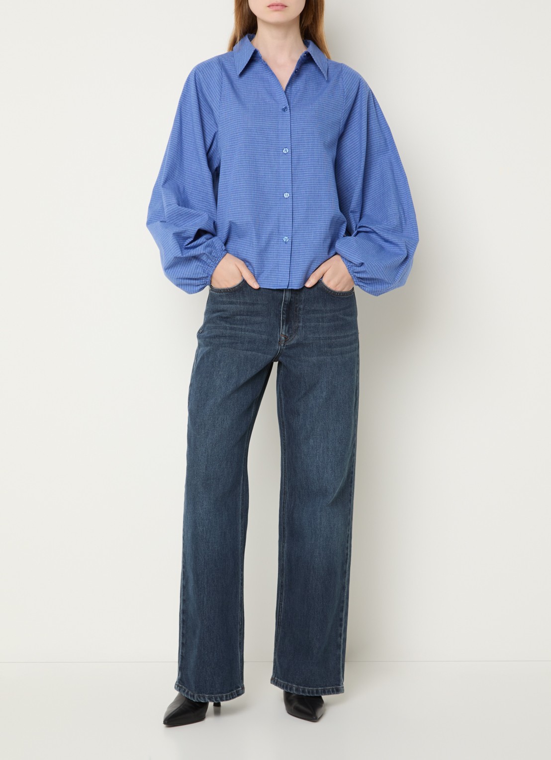 My Essential Wardrobe Wilse blouse met ballonmouw - voorkant 4 blauw