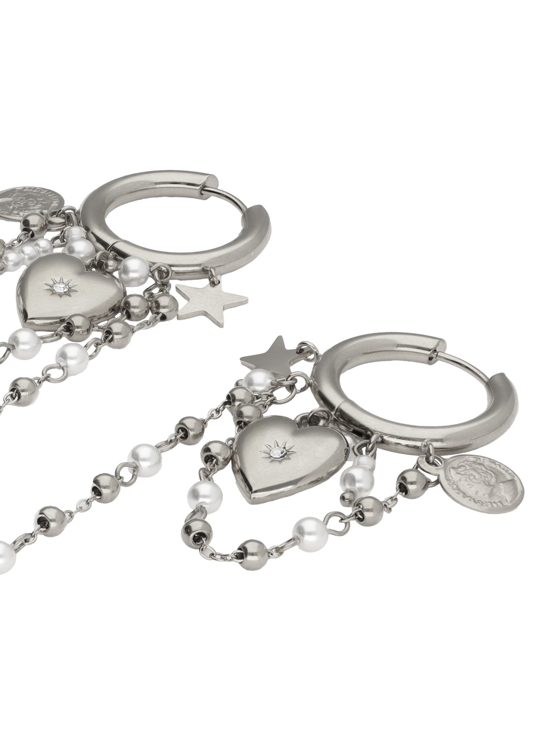 My Jewellery Heart Pearl String oorringen met hangers - detail 3 zilver