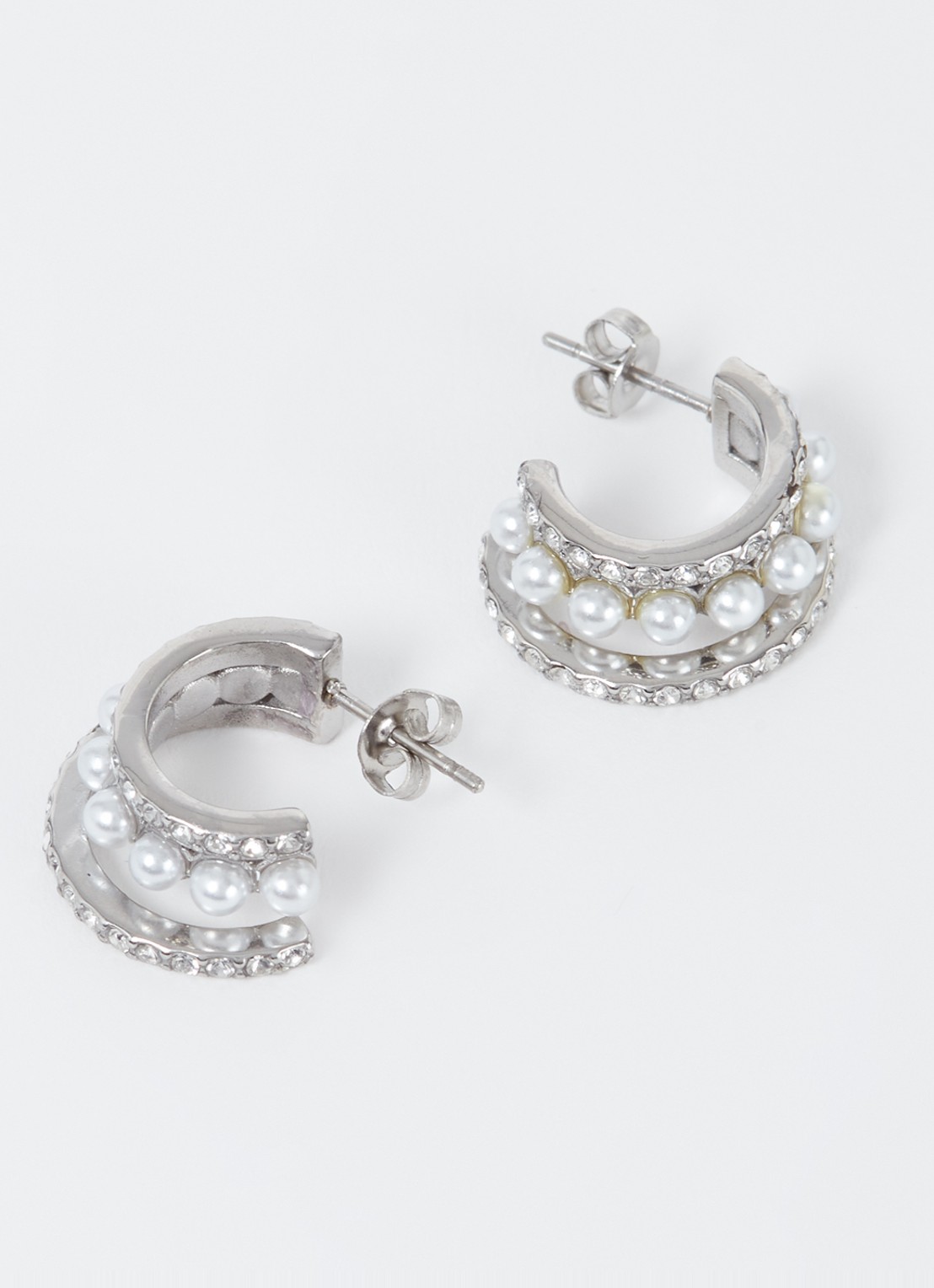 My Jewellery Oorringen met glassteen en zoetwaterparel - detail 3 zilver