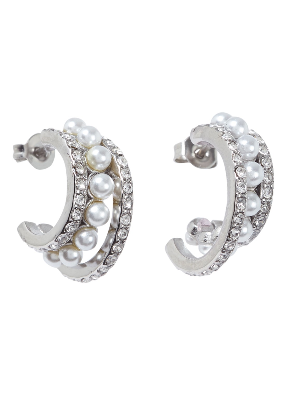 My Jewellery Oorringen met glassteen en zoetwaterparel - voorkant zilver