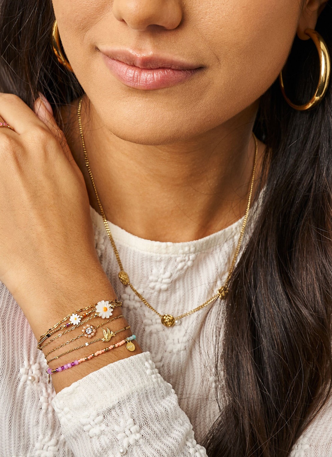 My Jewellery Triple Chain Daisy armband  - voorkant 5 goud