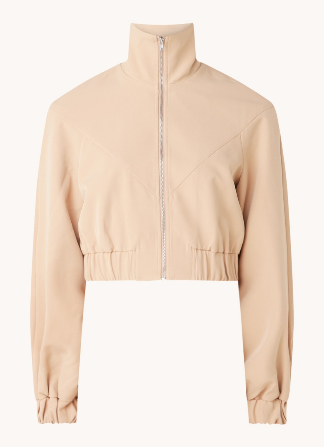 NA-KD Cropped jacket met opstaande kraag en rits - voorkant beige