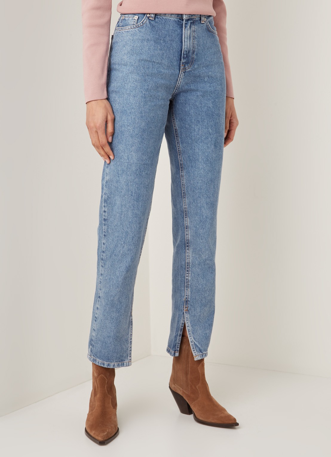 NA-KD High waist straight leg jeans met splitten - detail indigo