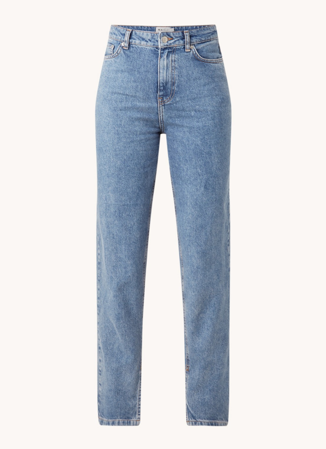 NA-KD High waist straight leg jeans met splitten - voorkant 3 indigo