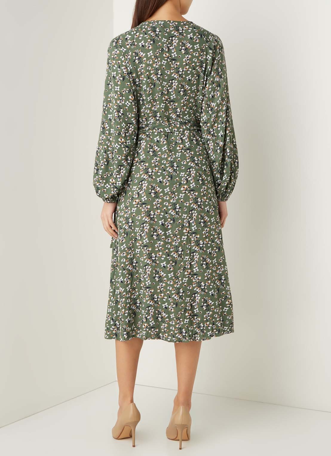 NA-KD Midi wikkeljurk met bloemenprint - achterkant 3 groen