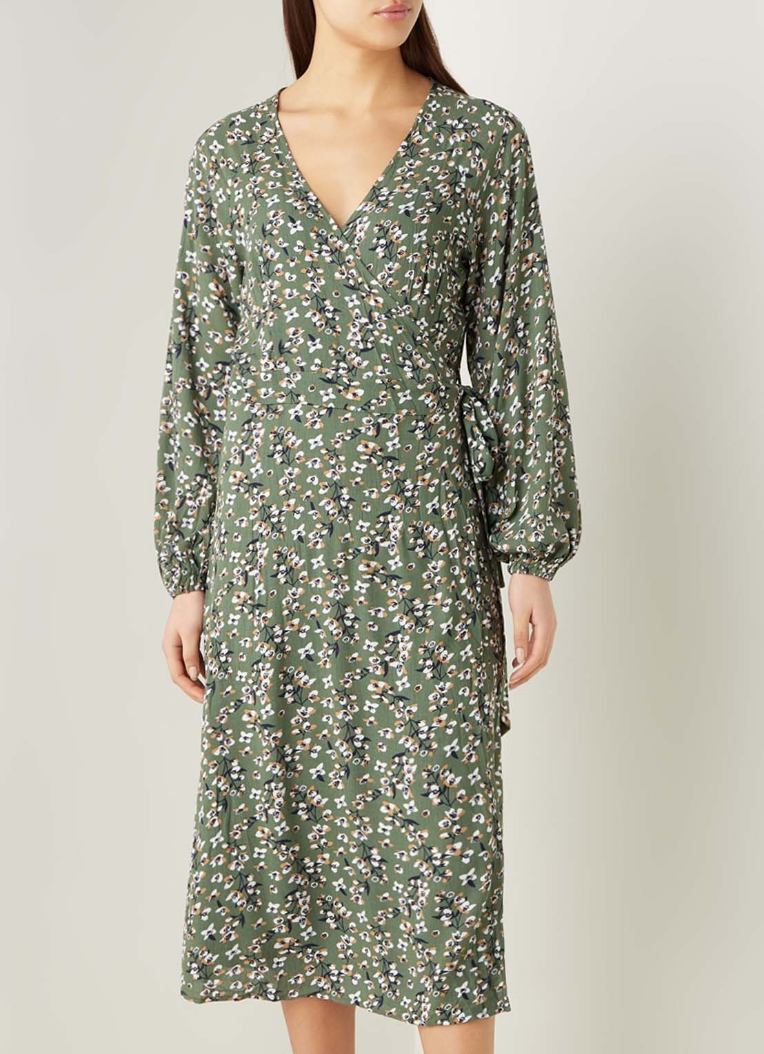 NA-KD Midi wikkeljurk met bloemenprint - detail 4 groen