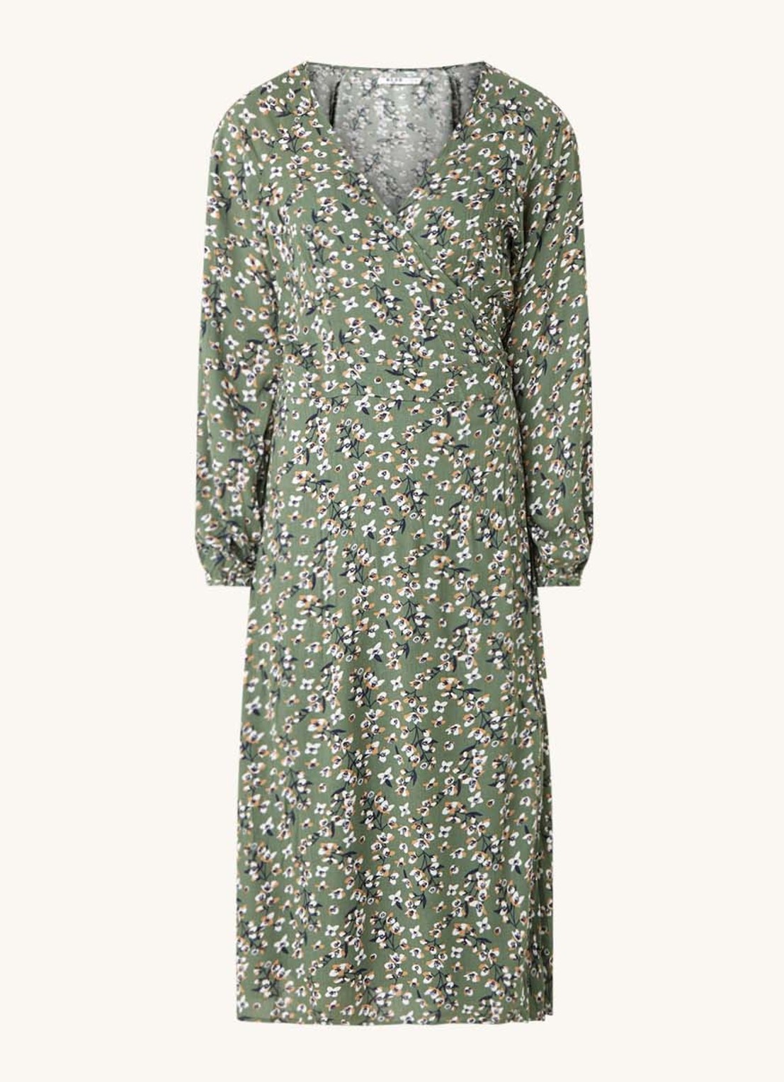 NA-KD Midi wikkeljurk met bloemenprint - voorkant groen