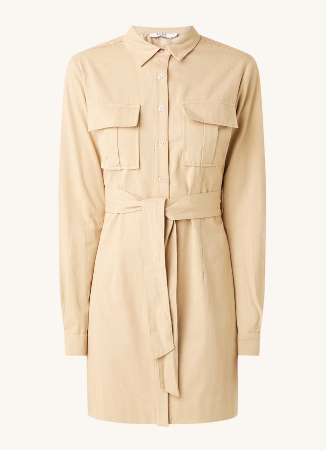 NA-KD Mini blousejurk met strikceintuur - voorkant 3 beige