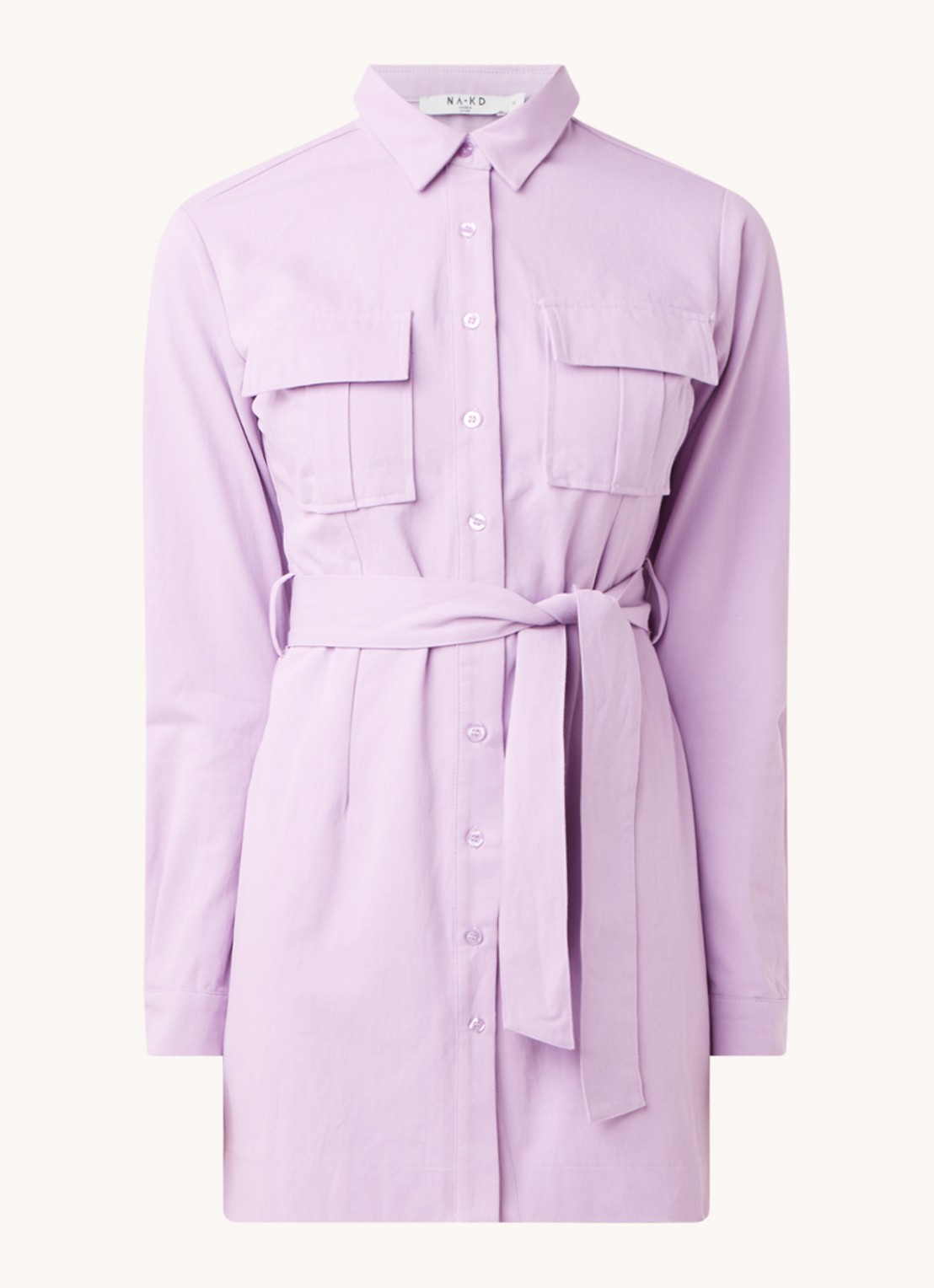 NA-KD Mini blousejurk met strikceintuur - voorkant 2 lila