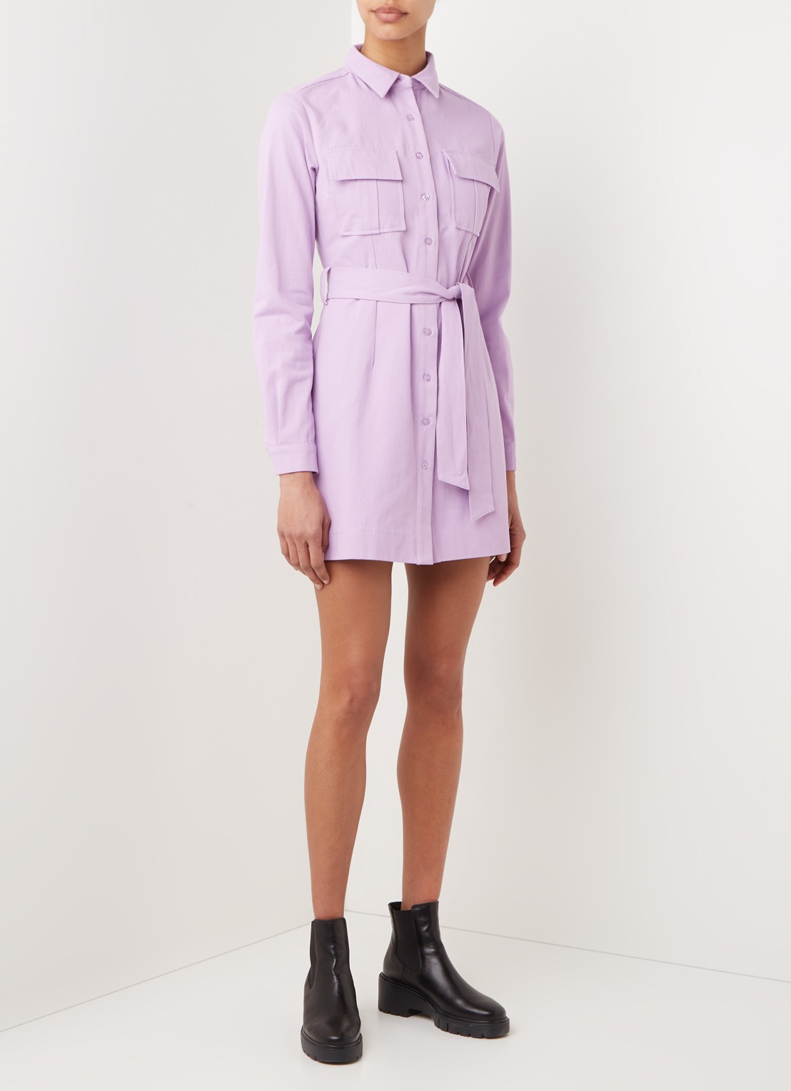 NA-KD Mini blousejurk met strikceintuur - voorkant 3 lila